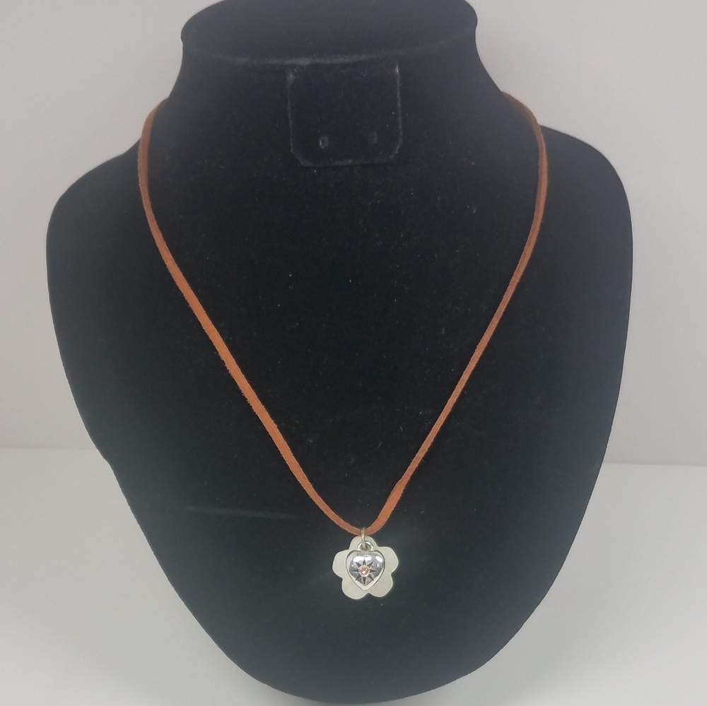 Flower Shell and Heart Necklace, Recycled Jewelry